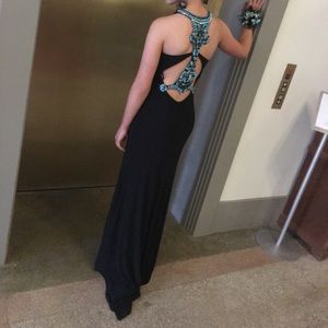 Long black dress w/ turquoise and black beading